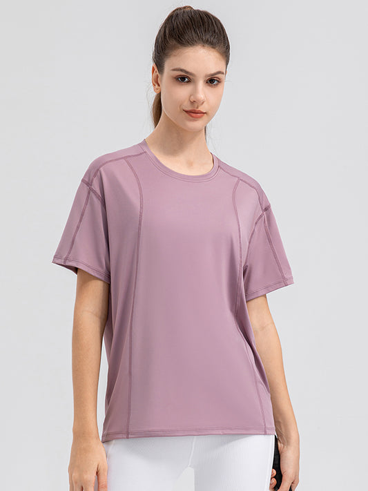 Round Neck Short Sleeve Active Top Dusty Pink Active T-Shirt