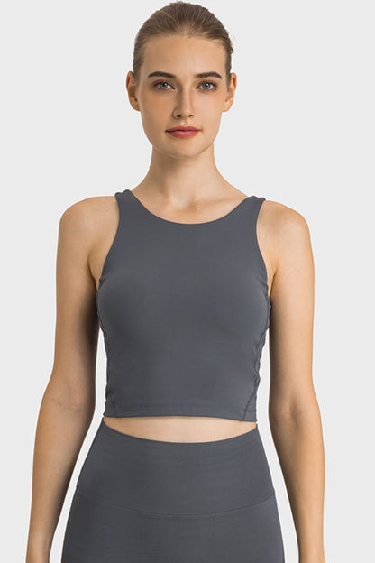 Feel Like Skin Highly Stretchy Cropped Sports Tank Dark Gray Active Tank