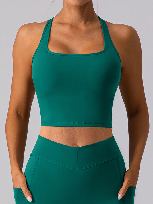 Square Neck Racerback Cropped Tank Green Active Tank