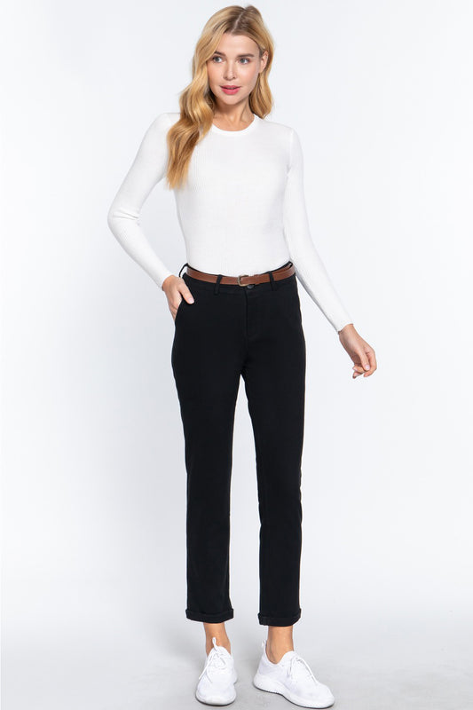 ACTIVE BASIC Cotton-Span Twill Straight Pants Black Pants