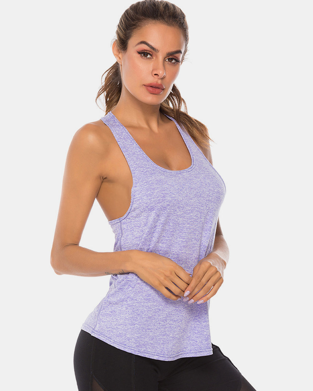 Full Size Scoop Neck Wide Strap Active Tank Lavender Active Tank