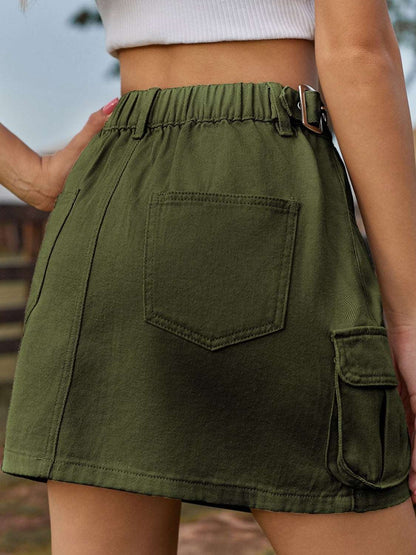 Adjustable Waist Denim Skirt with Pockets Skirt
