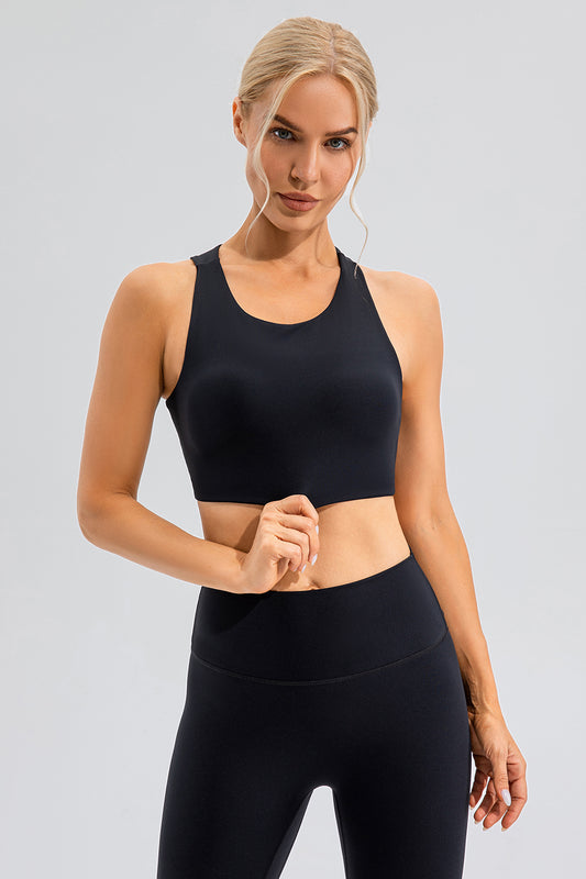 Round Neck Cutout Cropped Active Tank Black Active Tank