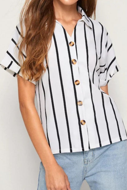 Striped Button Up Short Sleeve Shirt Shirt