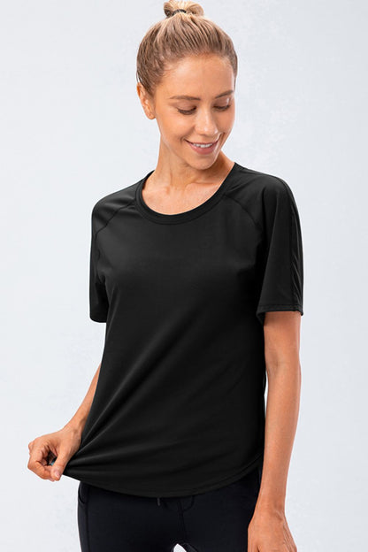 Round Neck Raglan Sleeve Active Tee Black Active T-Shirt