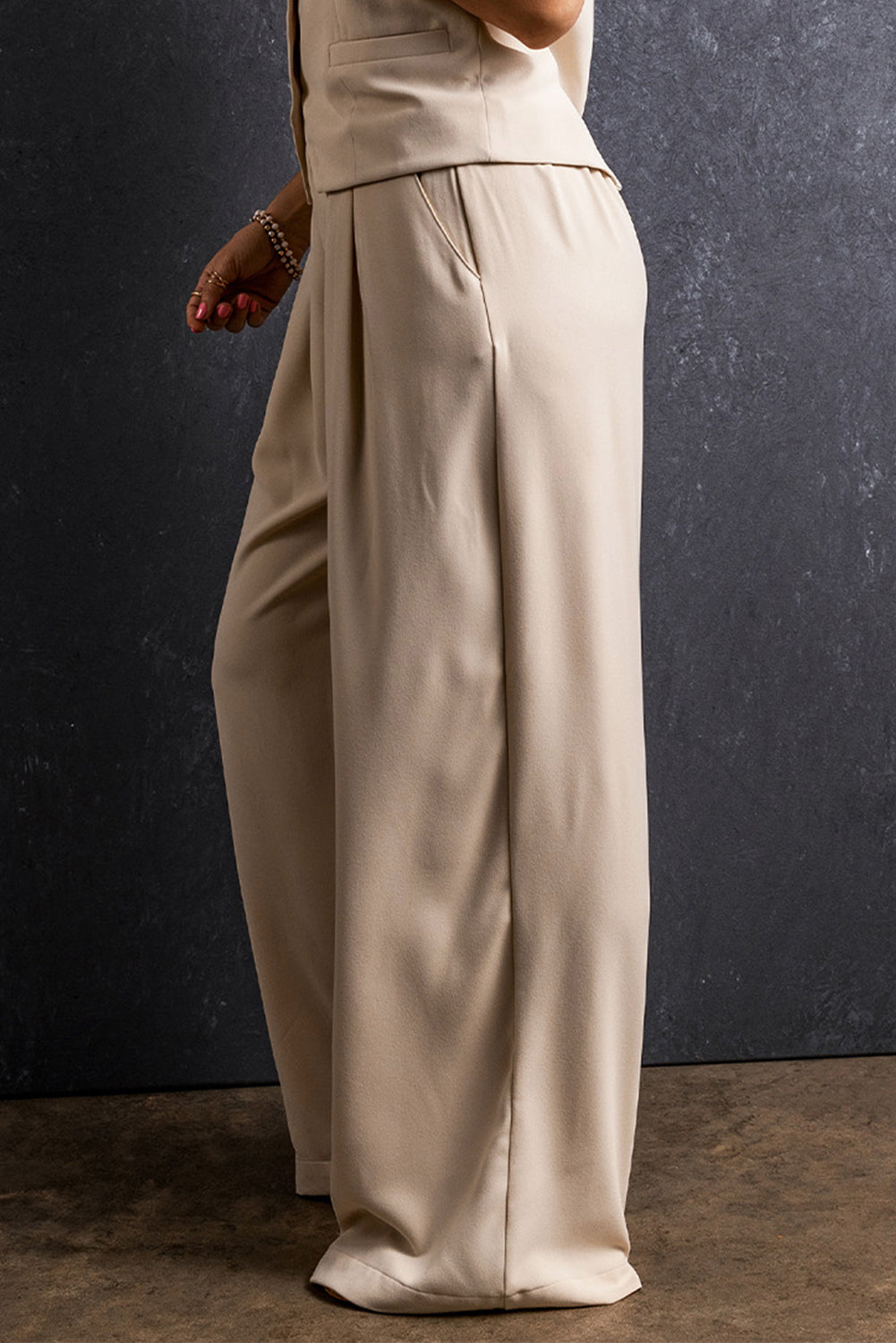 Ruched Wide Leg Pants with Pockets Pants