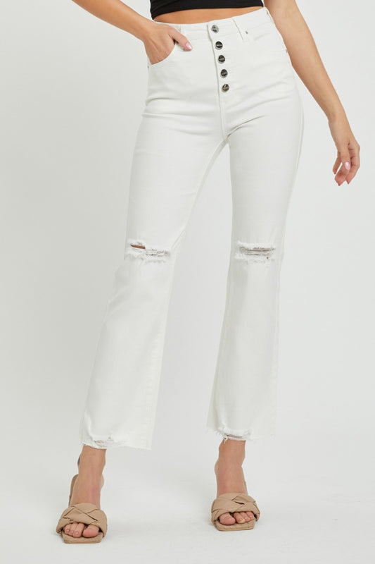 RISEN Full Size High Rise Button Fly Straight Ankle Jeans White Pants