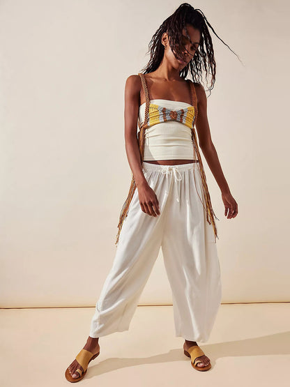 Full Size Wide Leg Pants with Pockets White Pants