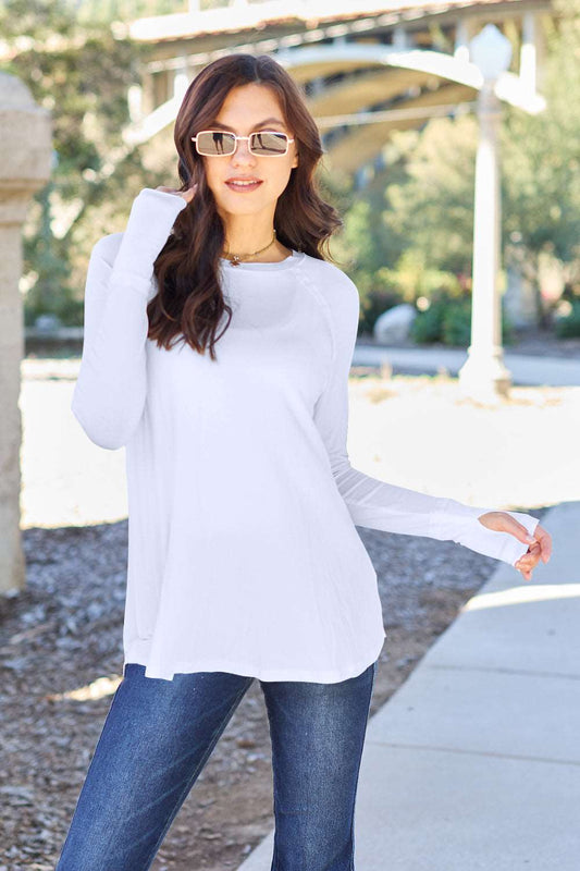 Basic Bae Full Size Round Neck Long Sleeve T-Shirt White T-Shirt