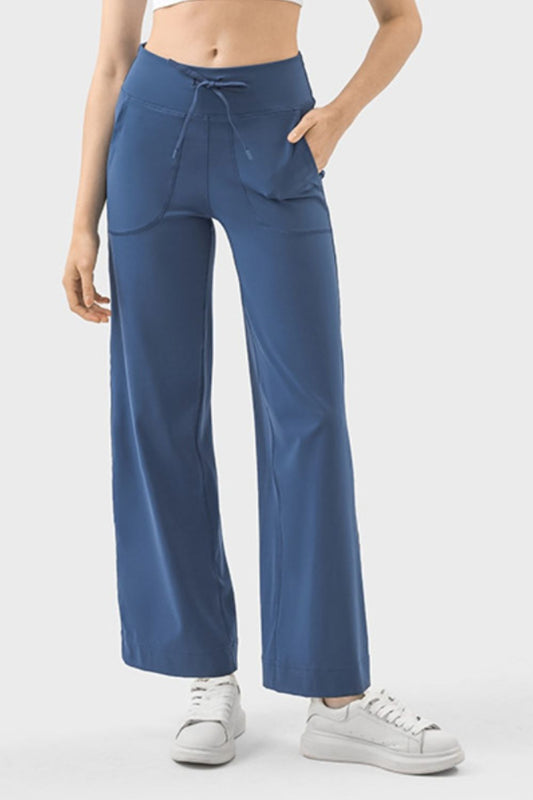 Drawstring Active Pants with Pockets Dusty Blue Active Pants