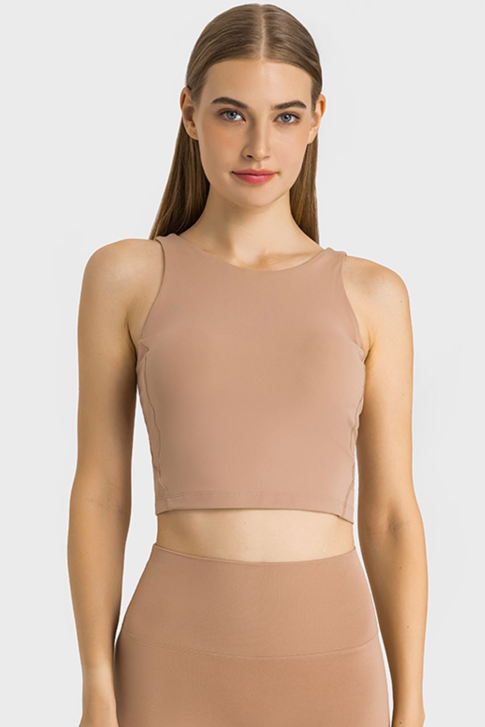 Feel Like Skin Highly Stretchy Cropped Sports Tank Brown Active Tank