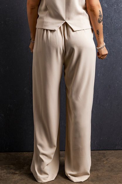 Ruched Wide Leg Pants with Pockets Pants