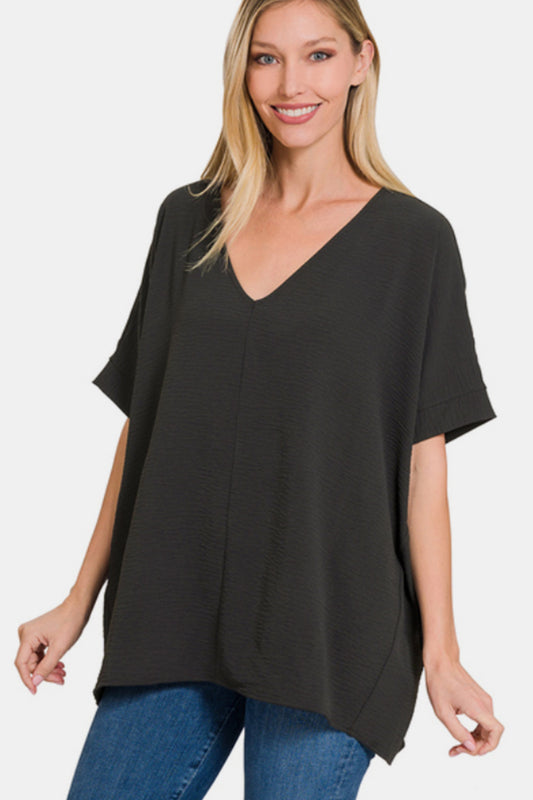 Zenana Full Size V-Neck Short Sleeve Top BLACK Shirt