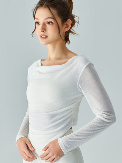 Cowl Neck Long Sleeve Sports Top White Active T-Shirt