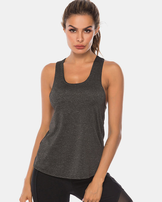 Full Size Scoop Neck Wide Strap Active Tank Black Active Tank