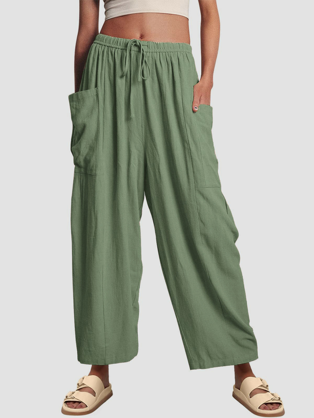 Full Size Wide Leg Pants with Pockets Green Pants