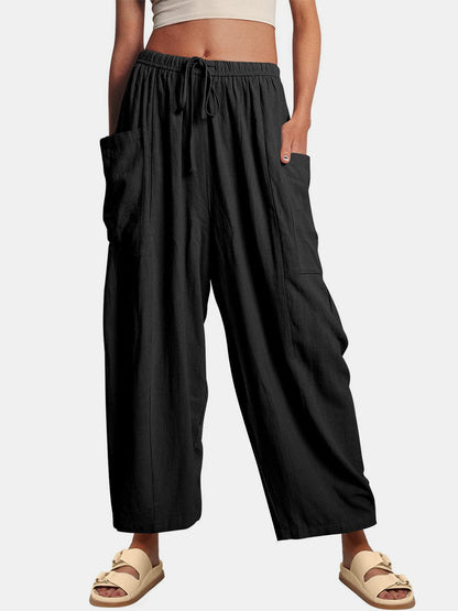 Full Size Wide Leg Pants with Pockets Black Pants