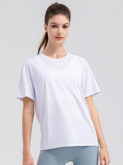 Round Neck Short Sleeve Active Top White Active T-Shirt