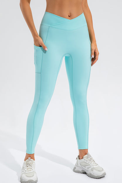High Waist Active Leggings with Pockets Pastel Blue Active Leggings