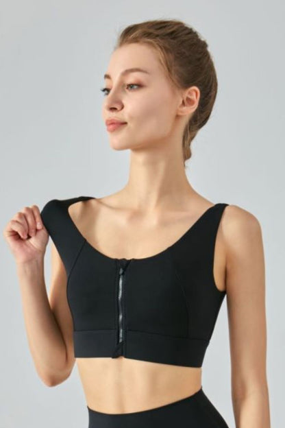 Breathable Zip-Up Sports Bra Black Sports bra