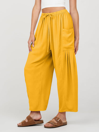Full Size Wide Leg Pants with Pockets Mustard Pants
