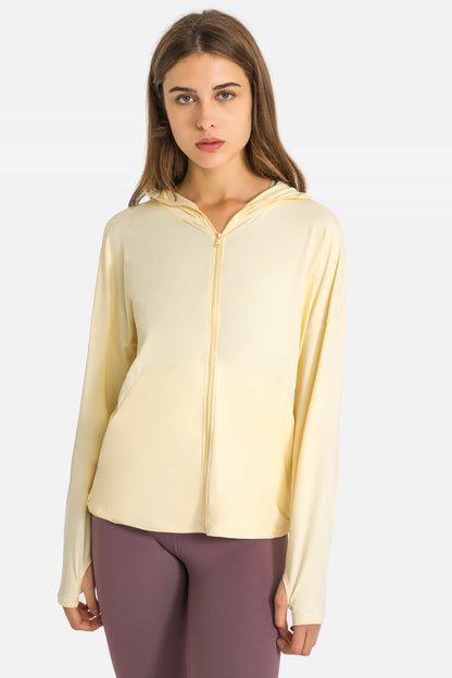 Zip Up Dropped Shoulder Hooded Sports Jacket Yellow Active T-Shirt