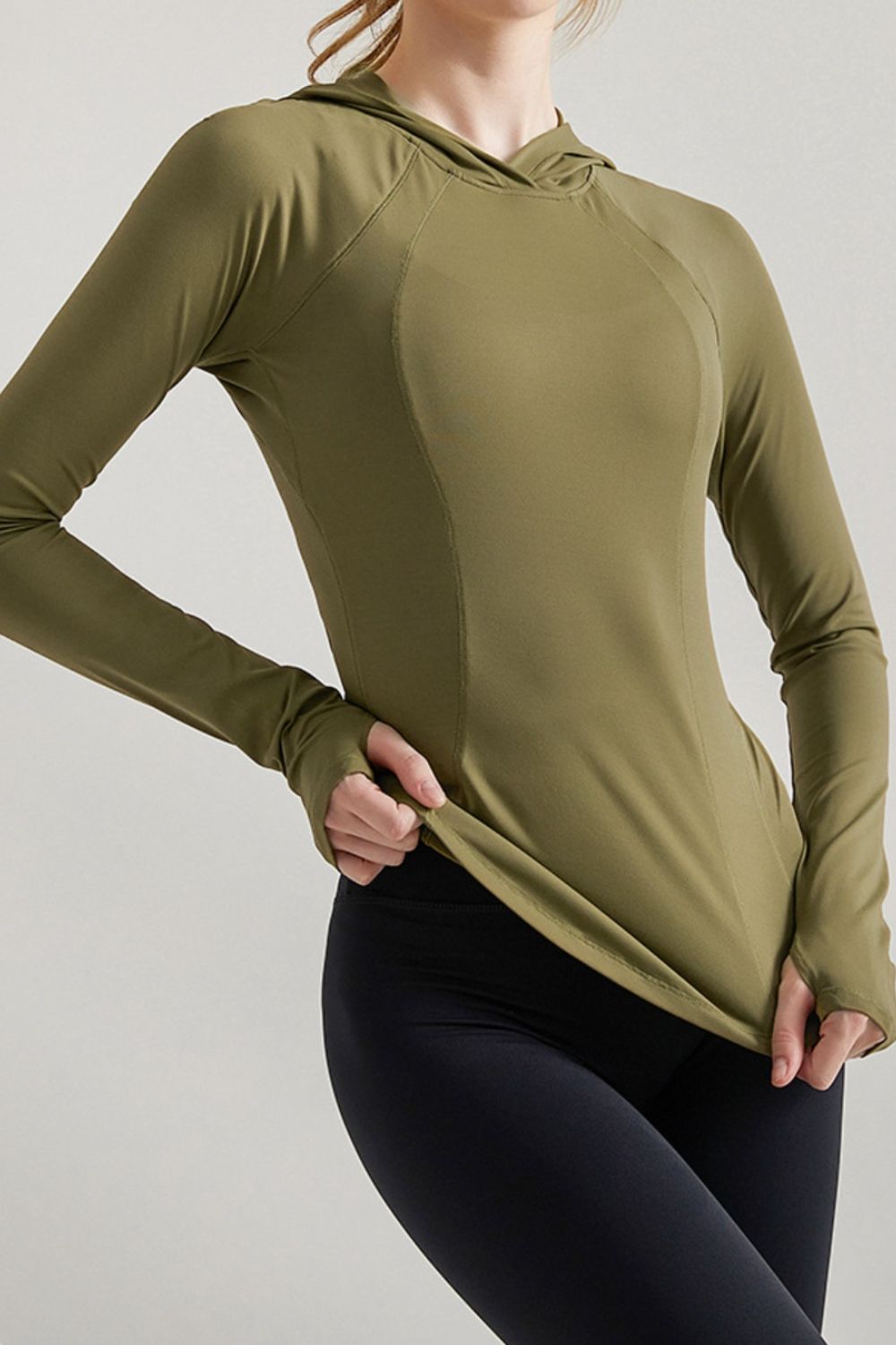 Hooded Long Sleeve Active T-Shirt Olive Active T-Shirt