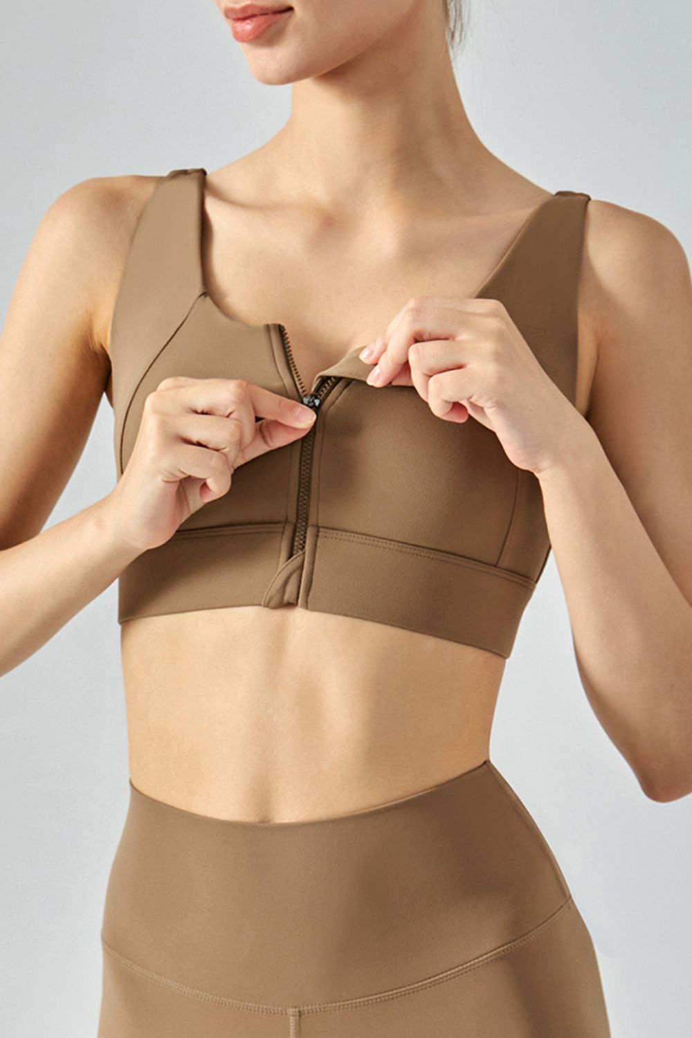 Breathable Zip-Up Sports Bra Brown Sports bra