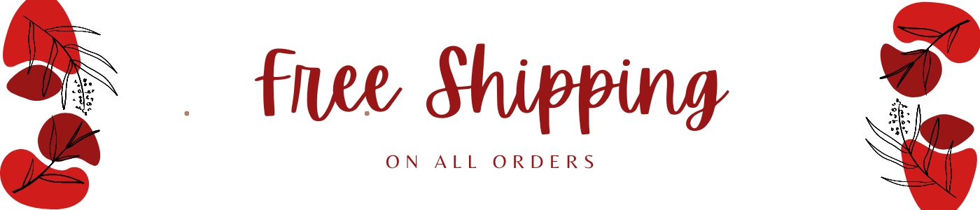 Free Shipping on all orders half banner with leaves on each corner