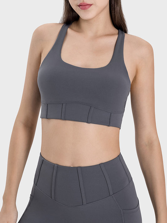 Square Neck Wide Strap Active Tank Charcoal Active Tank