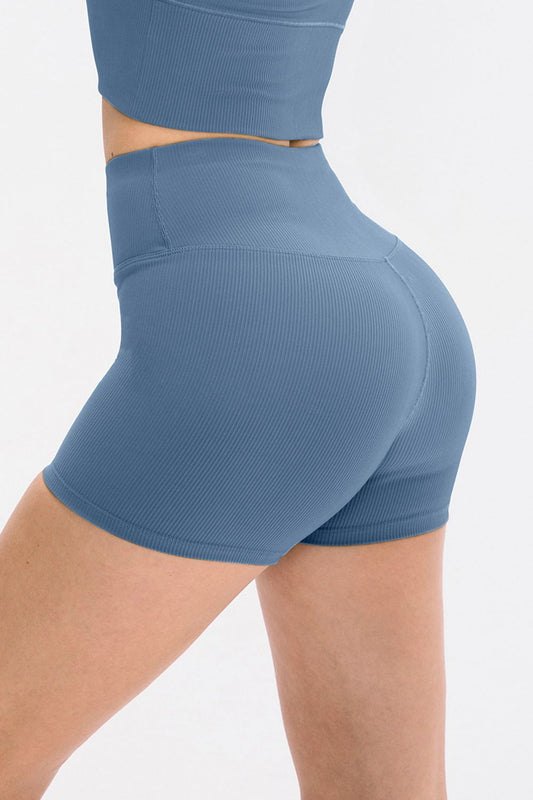 Slim Fit Wide Waistband Sports Shorts Misty Blue Active Shorts