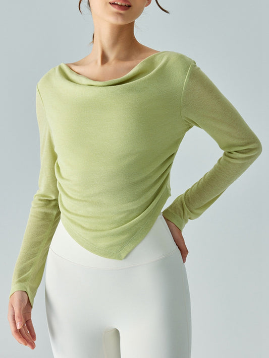 Cowl Neck Long Sleeve Sports Top Lime Active T-Shirt