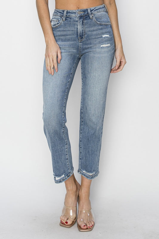 RISEN Full Size High Waist Distressed Cropped Jeans MEDIUM Pants
