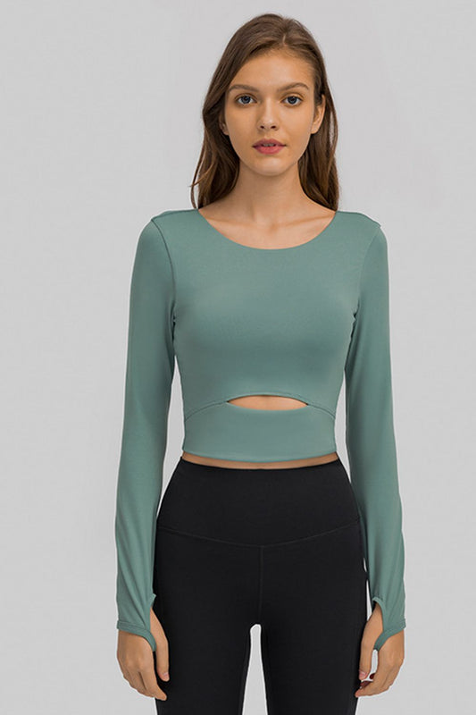 Cut Out Front Crop Yoga Tee Teal Active T-Shirt
