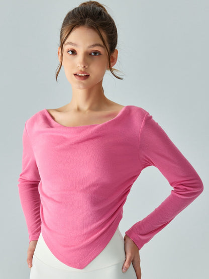 Cowl Neck Long Sleeve Sports Top Carnation Pink Active T-Shirt