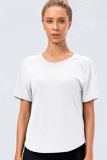 Round Neck Raglan Sleeve Active Tee White Active T-Shirt