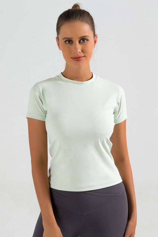 Round Neck Short Sleeve Sports T-Shirt Light Green Active T-Shirt