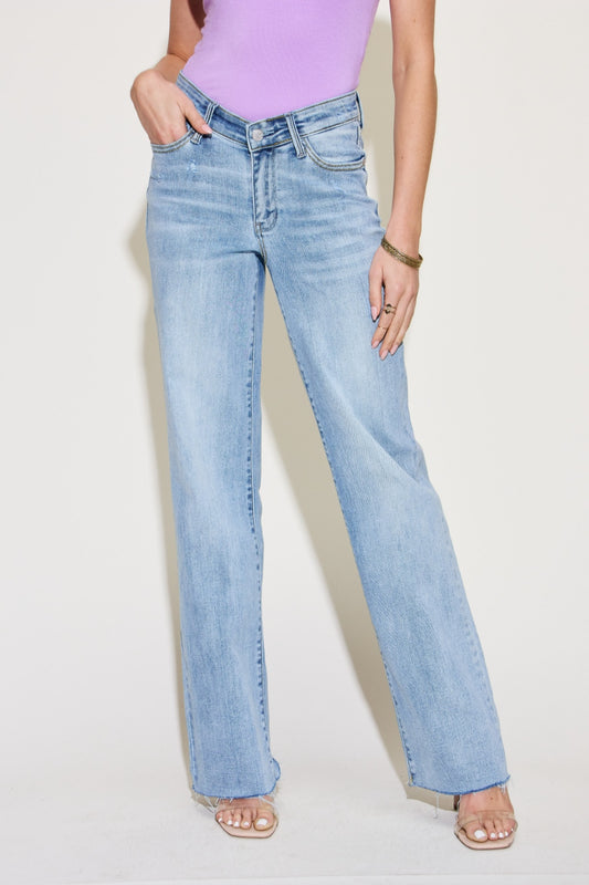Judy Blue Full Size V Front Waistband Straight Jeans Light Pants