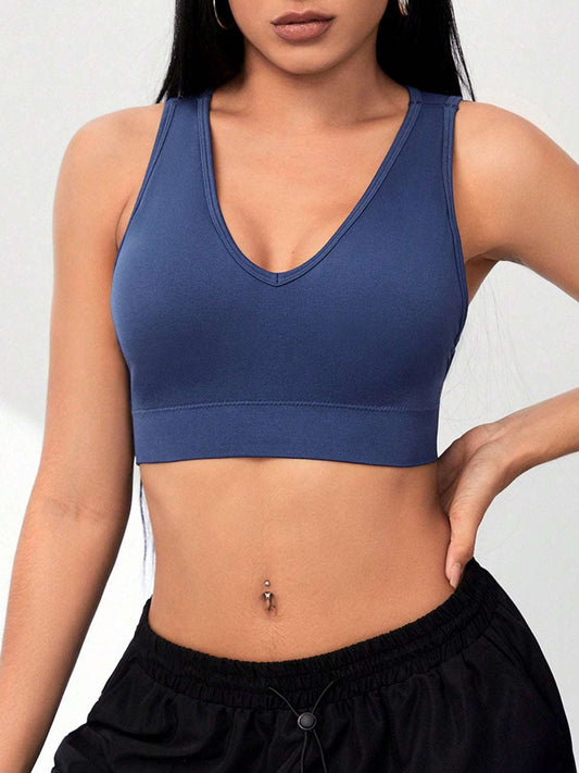 Backless Scoop Neck Active Bra Peacock Blue