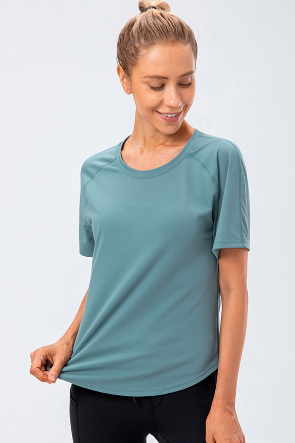 Round Neck Raglan Sleeve Active Tee Turquoise Active T-Shirt