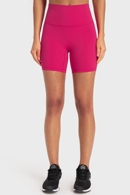 Staying Cozy Wide Waistband Biker Shorts Hot Pink Active Shorts