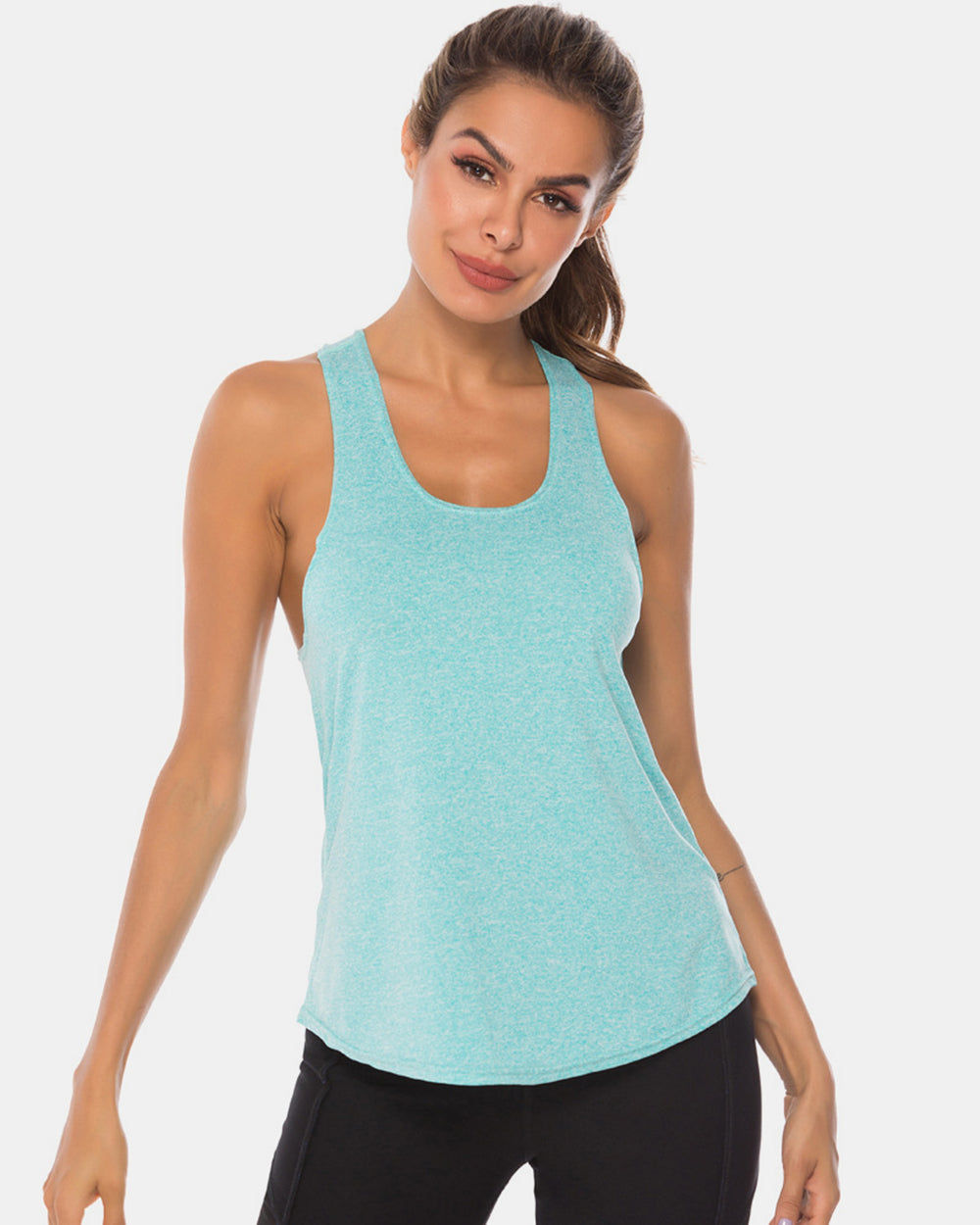 Full Size Scoop Neck Wide Strap Active Tank Tiffany Blue Active Tank