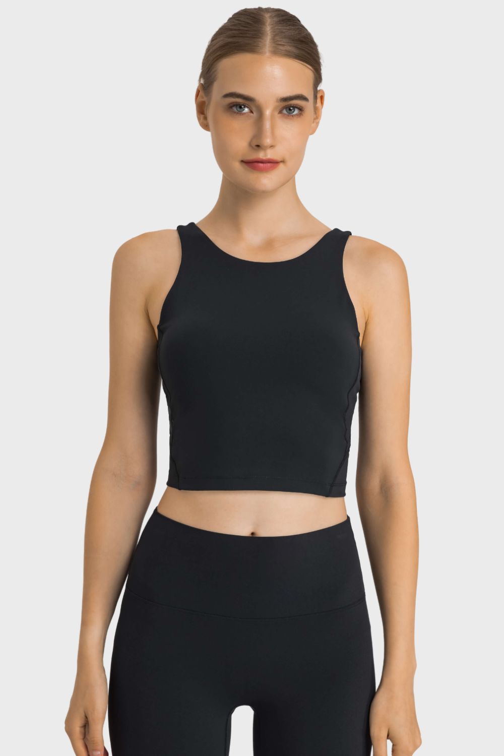 Feel Like Skin Highly Stretchy Cropped Sports Tank Black Active Tank