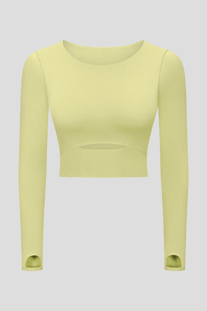 Cut Out Front Crop Yoga Tee Yellow Active T-Shirt