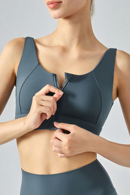 Breathable Zip-Up Sports Bra Steel Sports bra