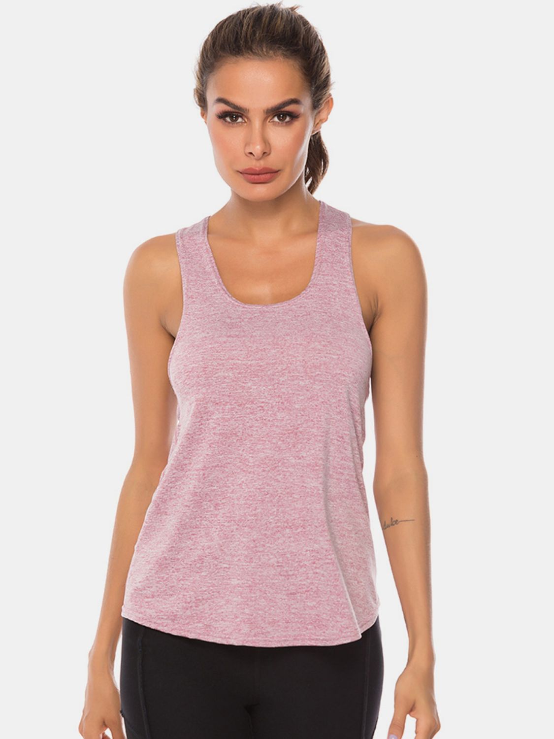 Full Size Scoop Neck Wide Strap Active Tank Dusty Pink Active Tank
