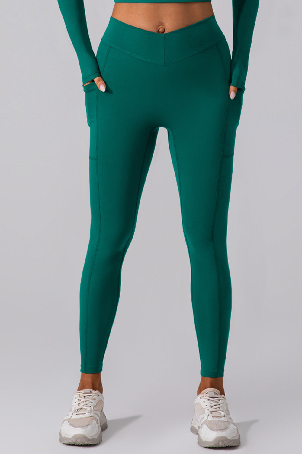 High Waist Active Leggings with Pockets Green Active Leggings