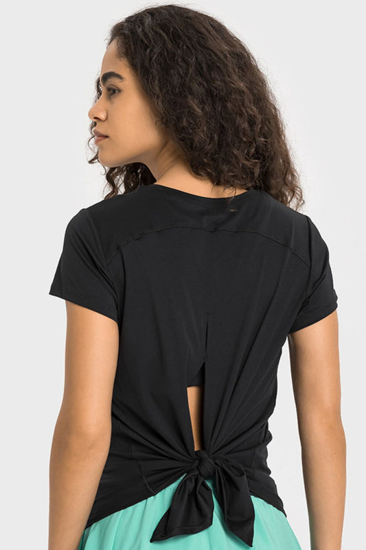 Tie Back Short Sleeve Sports Tee Active T-Shirt